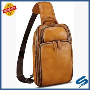 Genuine Leather Sling Backpack Crossbody Bag Adjustable Strap Medium Size